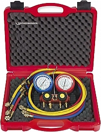 Четырехпозиционный аналоговый манометрический коллектор и напорные шланги с шаровым краном для хладагентов R22, R134A, R407C, R404A Rothenberger Plus II 1/4 SAE