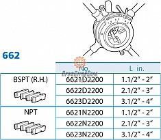 Гребенки клуппа трубного регулируемого Super-Ego 662 Set 1 1/2"-4" BSPT R